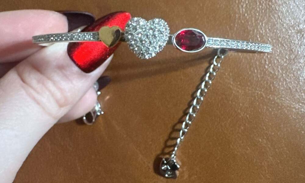 Swarovski Duo Heart Bangle Crystal Pavé Rhodium-Plated